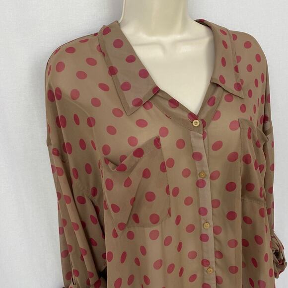 Free People Top Womens Medium Sheer Polka Dot Button Up Retro Flowy Easy Rider - Picture 2 of 14